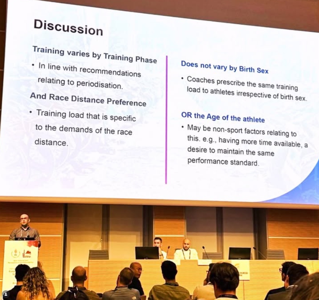 Leighton Wells presenting his triathlon research at the European College of Sport Science congress in Rimini, Italy.